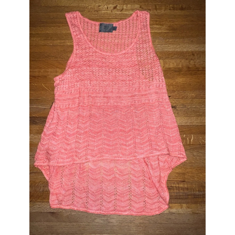 Sweet & Sinful Women Medium Pink Crochet Open Knit BOHO High Low Tank Top